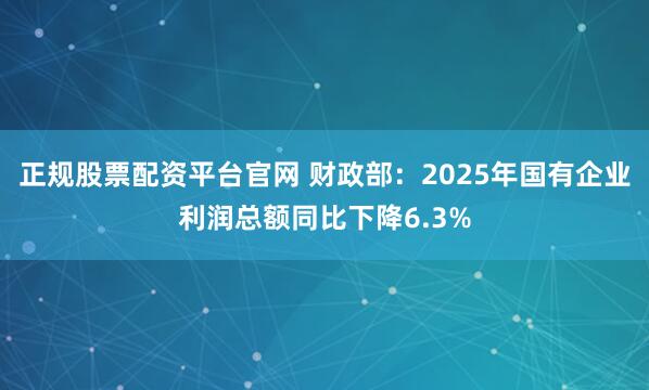 正规股票配资平台官网 财政部：2025年国有企业利润总额同比下降6.3%